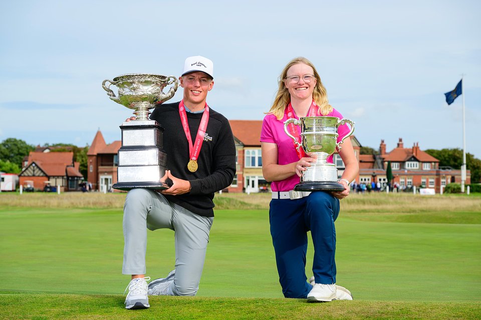 Henry Styles and Lucy Jamieson on the 16th green of Royal Liverpool