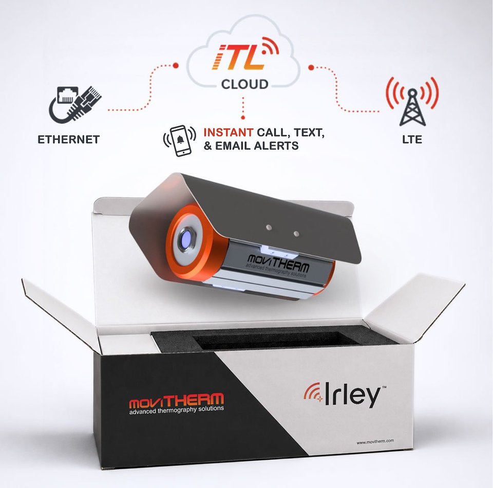 moviTHERM's Irley™ IoT thermal camera connects over Ethernet or LTE and sends instant call, text, and email alerts through the iTL Cloud the moment it flags a risk.