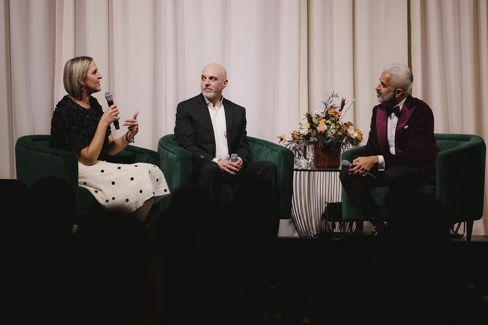 Canuck Place Parents, Kerena and Jordan Letcher with host, Riaz Meghji