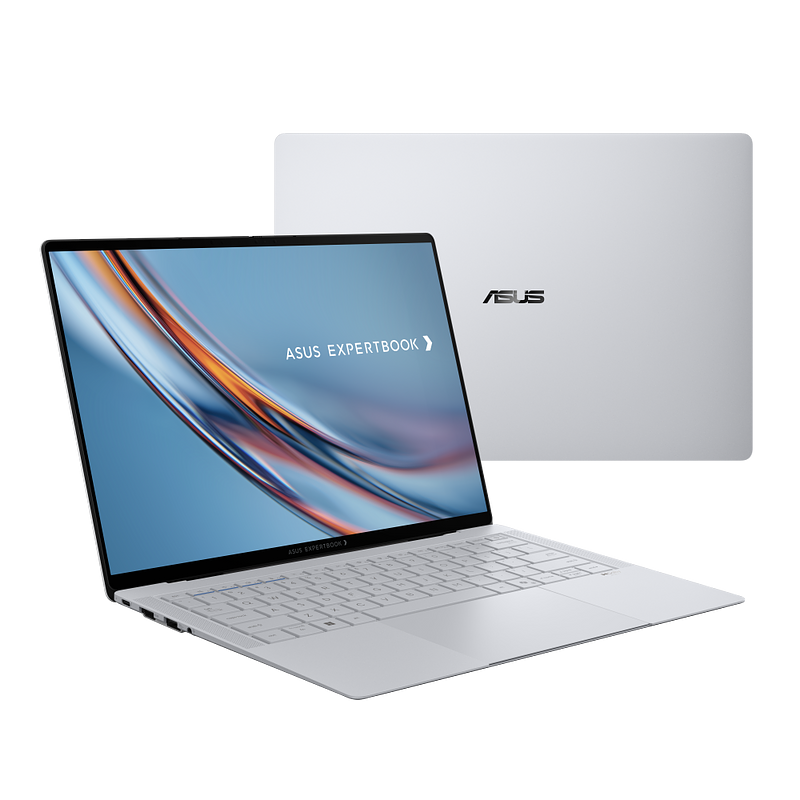 ExpertBook Ultra left-side view and back view in morn grey.png