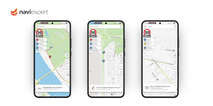 Wypadki, kontrole i remonty w NaviExpert