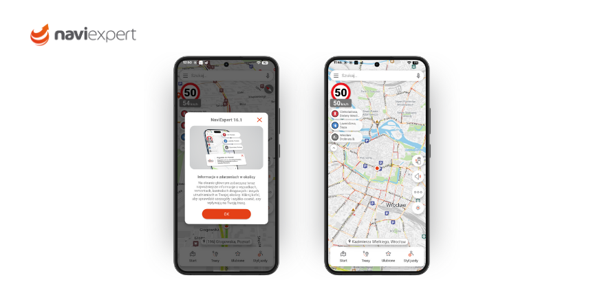 Zdarzenia drogowe na ekranie głównym NaviExpert
