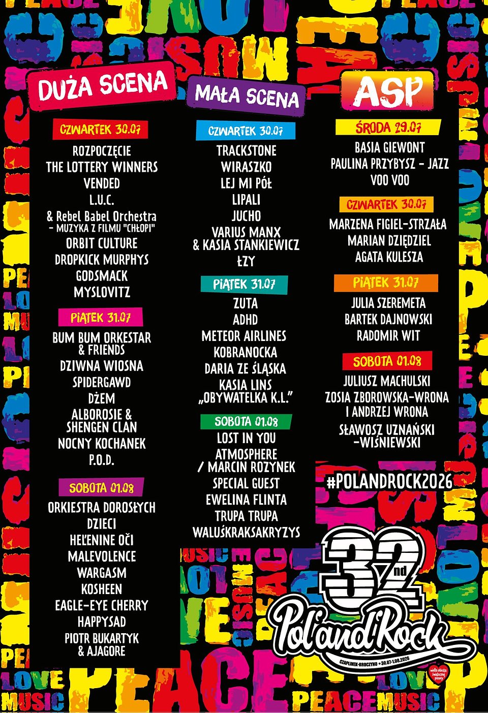 Line-up 32. Pol'and'Rock Festival