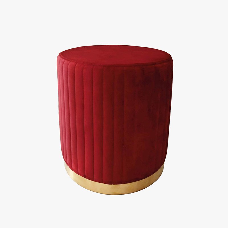 Pouf Vermelho de Veludo com Riscas em Dourado PVP 69,00€.jpg
