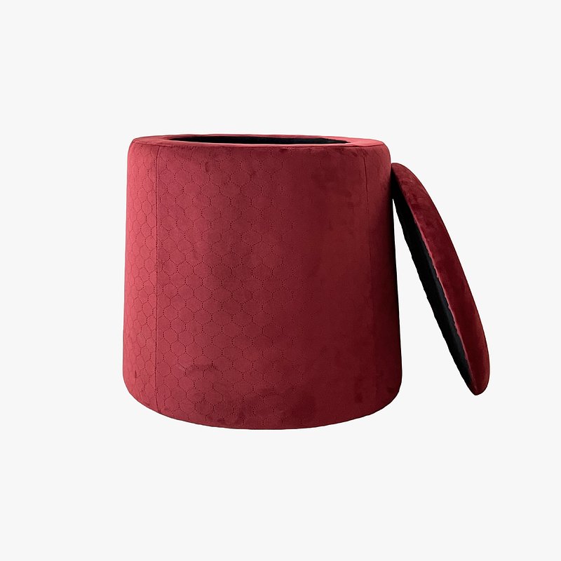 Pouf Vermelho de Veludo com padrão e arrumação PVP 79,00€ (1).jpg