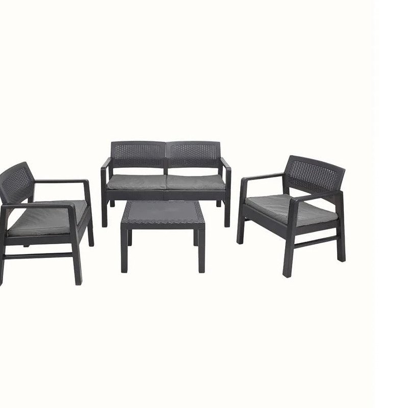 05. Conjunto de Jardim Kilimanjaro Antracite IPAE PROGARDEN (2 Cadeirões + 1 Mesa de Apoio + 1 Sofá duplo + 4 Almofadas).jpg