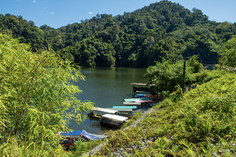 The boat jetty and reservoir at Bengoh Dam Kuching, Sarawak, Malaysia 