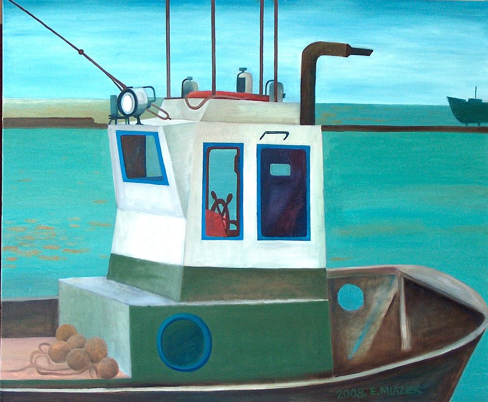 Ewa Miazek, „Kuter. Dzień”, olej, 100 x 110 cm, 2013