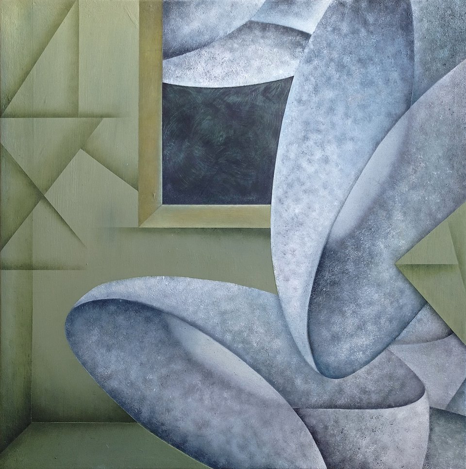 Przemysław Pokrywka, Nawiedzony dom, 100 x 100 cm, olej na płycie, 2023