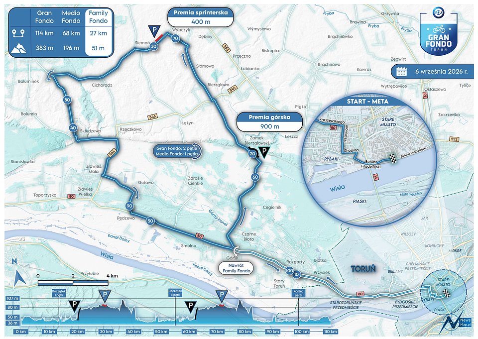 Koncepcja tras PZU Gran Fondo Toruń 2026