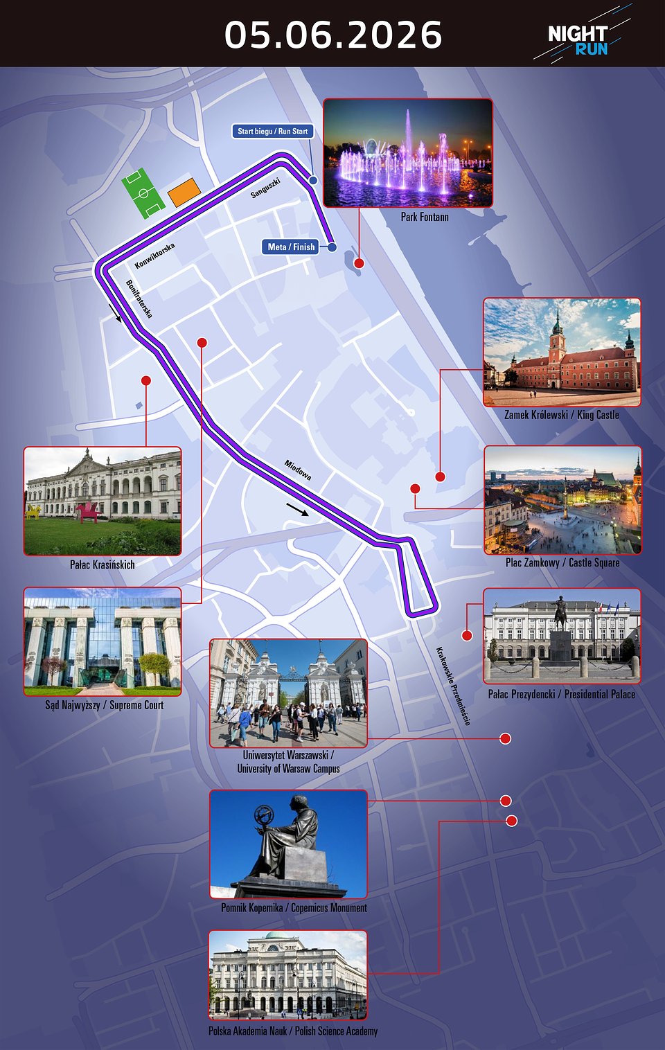 Trasa Night Run Warsaw 2026