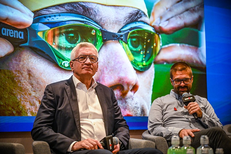 Od lewej: Jacek Jaśkowiak – prezydent Poznania, Michał Drelich - dyrektor IRONMAN Poland / Fot.: Bartek Zborowski / Sport Evolution