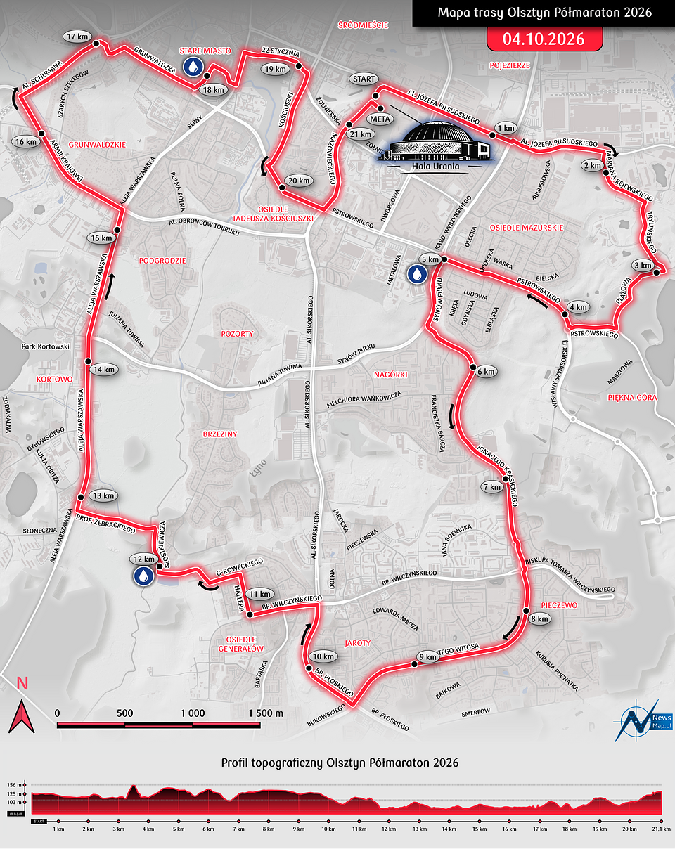Trasa PKO Olsztyn Półmaratonu
