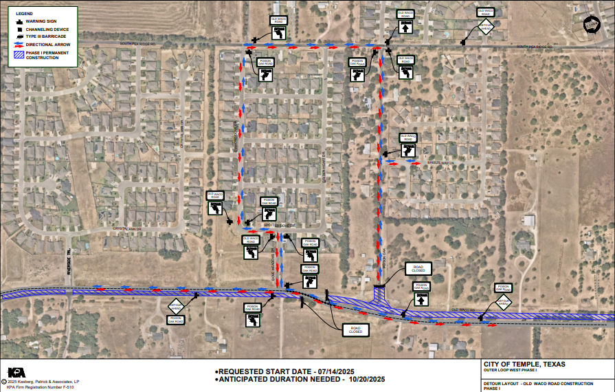 Closure Map: Entrance to the Windcrest Subdivision at Poison Oak Road and Old Waco Road will be temporarily closed