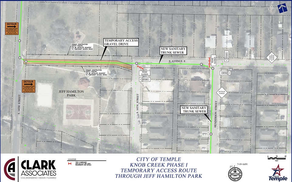 Detour Map: E Ave E will be closed to traffic between S Henderson St and S 16th St with detours available for connection to S 14th St