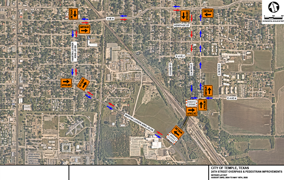 Detour Map: traffic will continue to be directed to East Ave H and Martin Luther King Jr Drive to navigate this closure