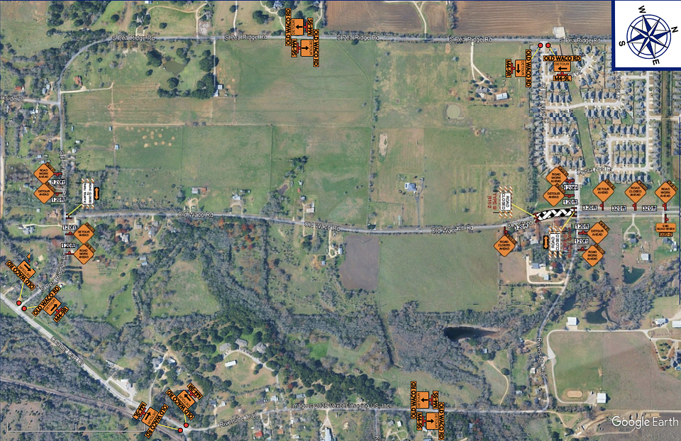 Closure Map: A portion of Old Waco Road will be closed, and a temporary detour will be in place at the intersection with Riverside Trail 