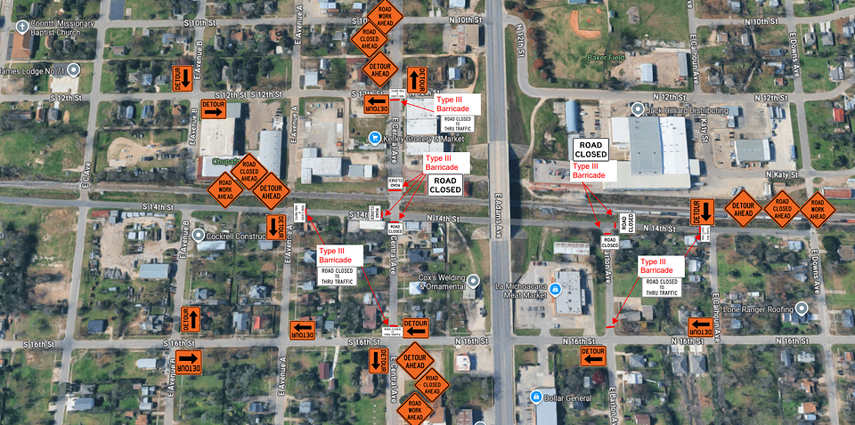 Detour Map: A portion of E Central Ave will be closed and detours will be in place on S 14th St