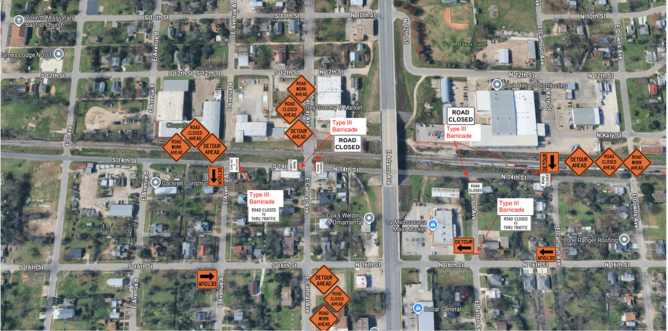 Detour Map: Temporary detours will be in place on North 14th Street