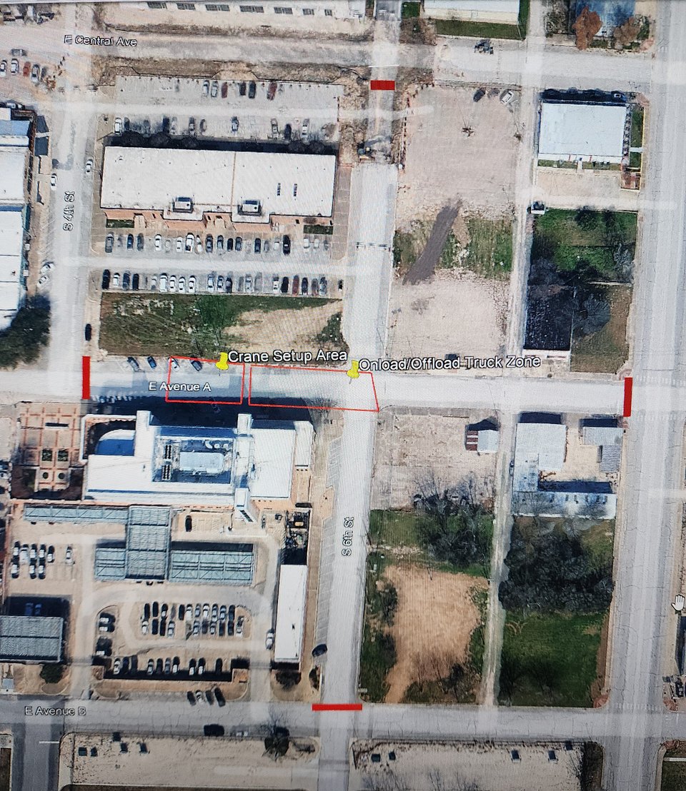 Closure Map: Portion of E Ave A and S 6th Street will be closed to traffic beginning February 9