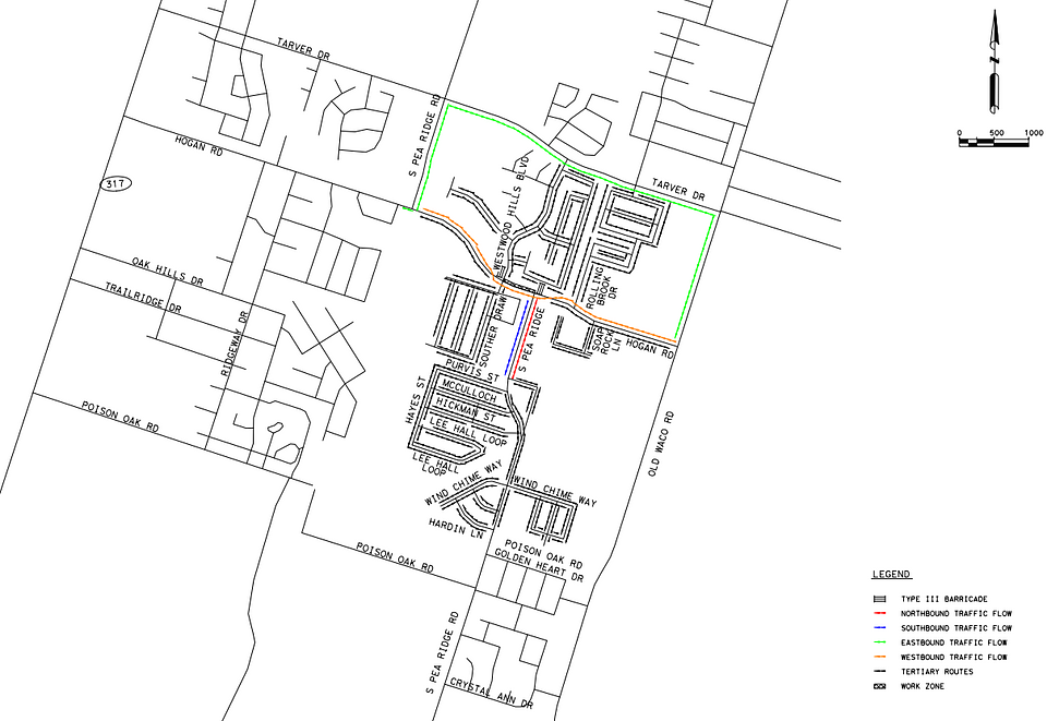 Detour Map: A traffic shift will be in place at South Pea Ridge Road and Hogan Road