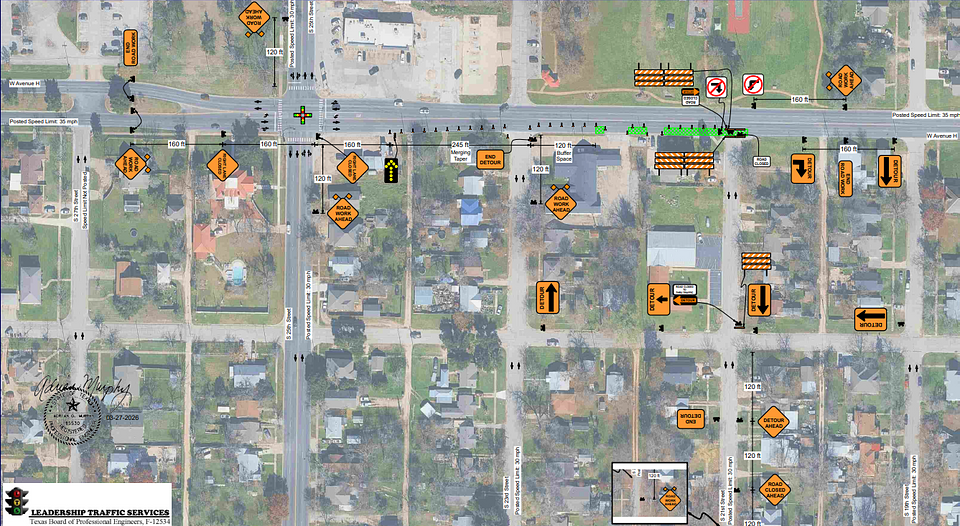 Closure Map: A temporary lane closure will be taking place on W Ave H near S 21st St
