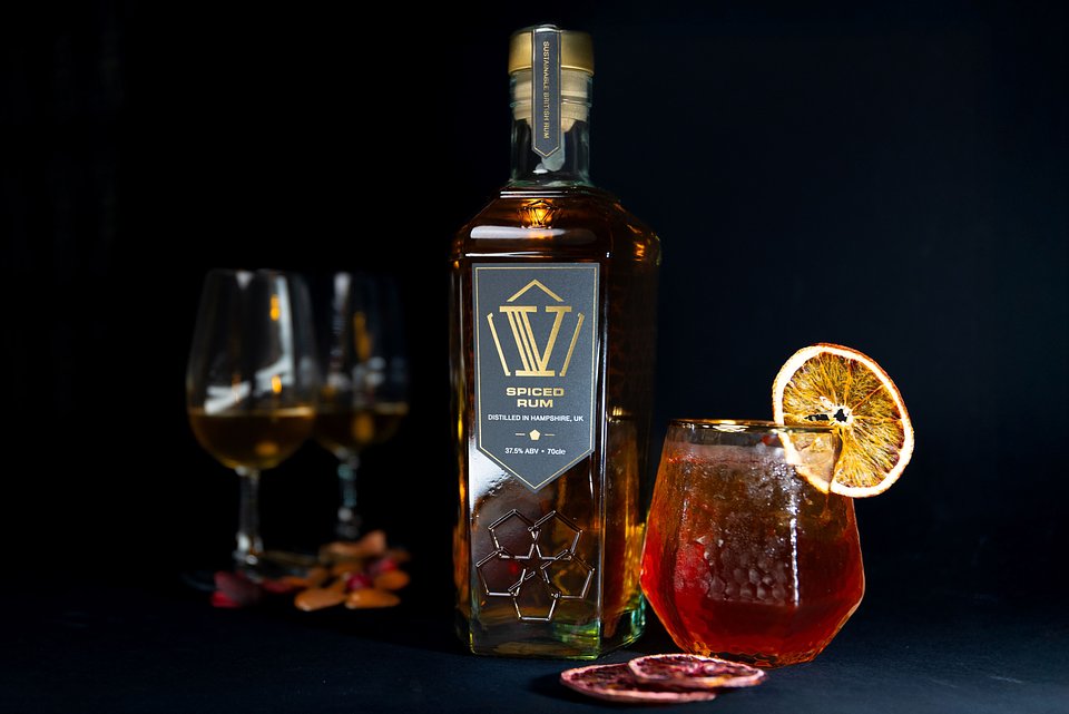 V Spiced Rum in the new V Rum 100% Recycled Glass Bottle
