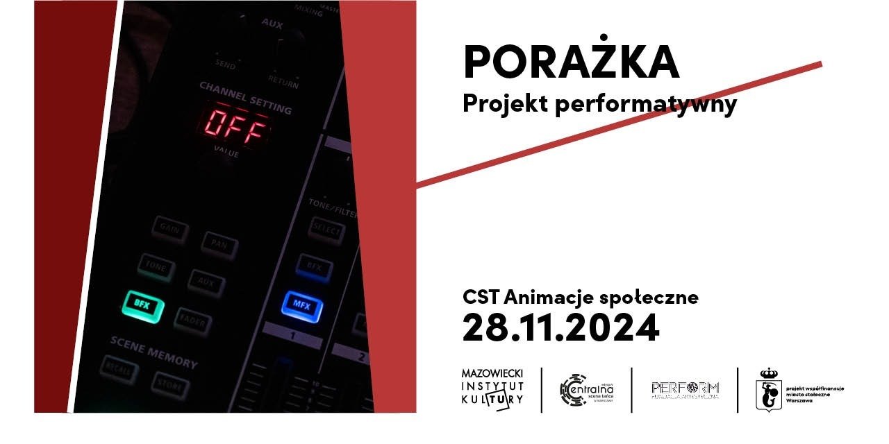 PORAŻKA to młodzieżowy projekt performatywny w ramach Animacji Społecznych Centralnej Sceny Tańca. Za prowadzenie procesu odpowiada Łukasz Wójcicki – performer, tancerz, choreograf, aktywista i badacz.
