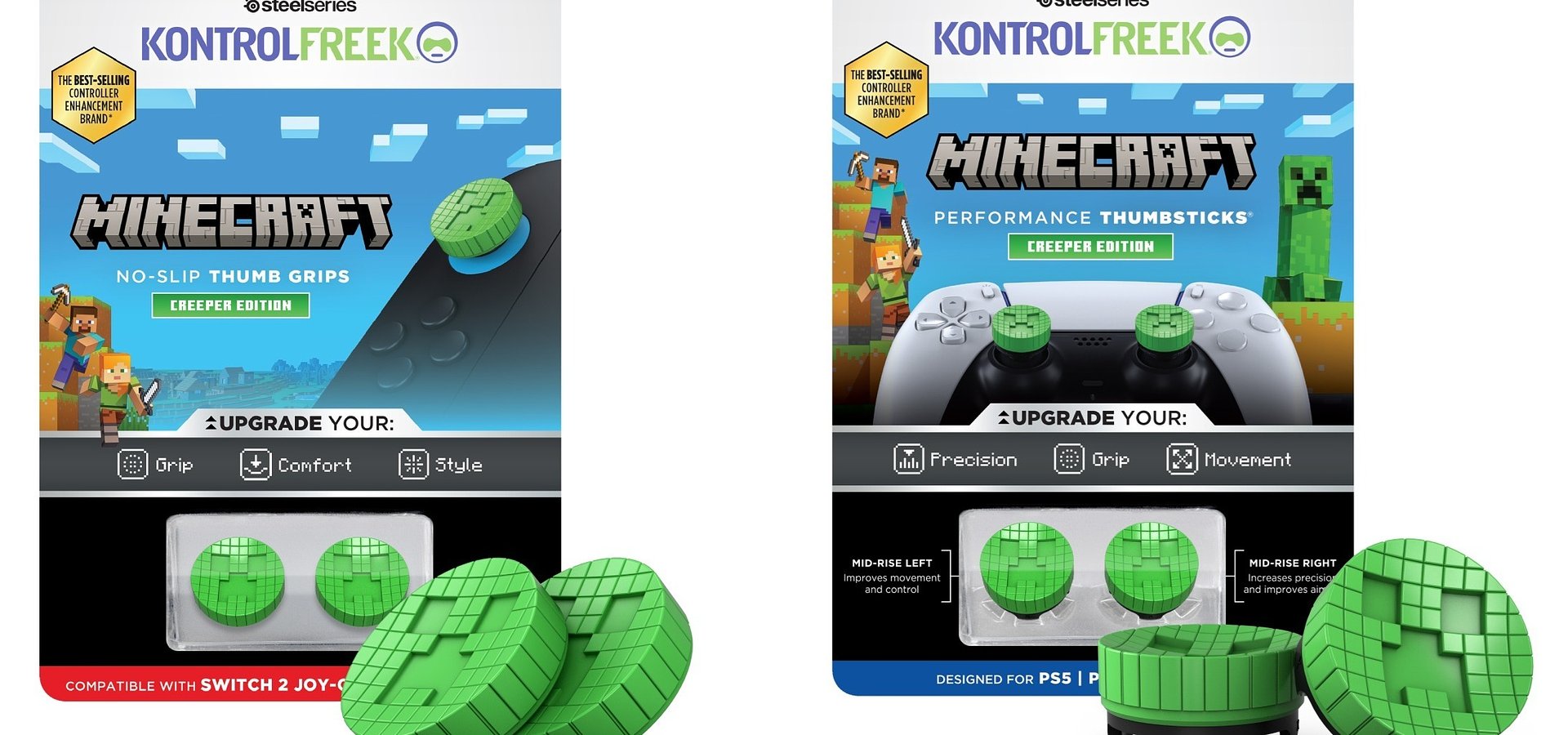 KONTROLFREEK® KÜNDIGT MINECRAFT-PARTNERSCHAFT AN UND STELLT CREEPER-THEMA FÜR PERFORMANCE THUMBSTICKS® UND No-Slip Thumb grips VOR