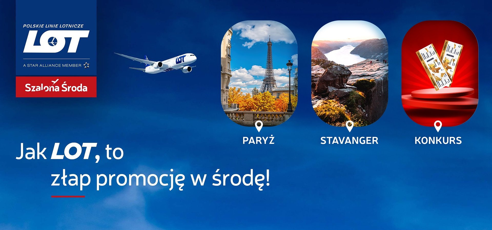 Jak LOT to złap promocję w środę i wygrywaj w Szalonym Konkursie, spełniając swoje marzenia o podróży do Baku czy Paryża!