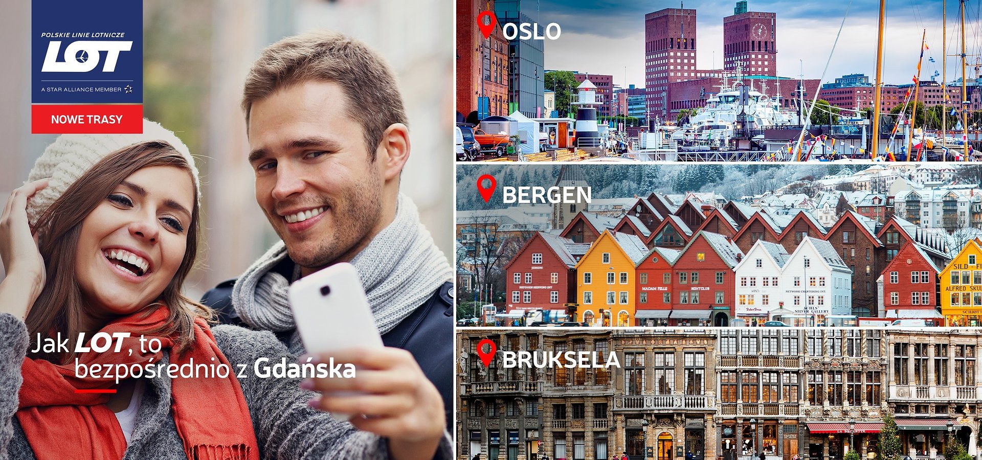 Polskie Linie Lotnicze LOT konsekwentnie zwiększają swoją obecność na lotniskach regionalnych. Bezpośrednie rejsy z Gdańska do Brukseli, Oslo i Bergen już w sprzedaży