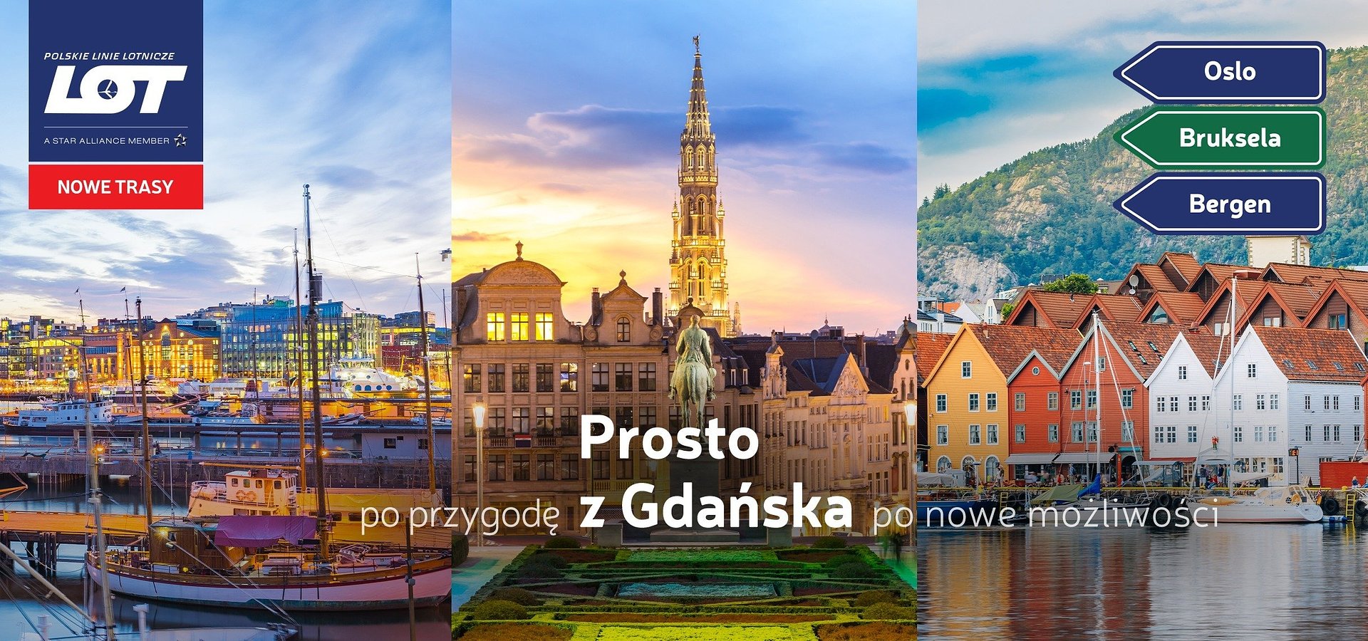 Bezpośrednie rejsy PLL LOT z Gdańska do Brukseli, Oslo i Bergen już dostępne