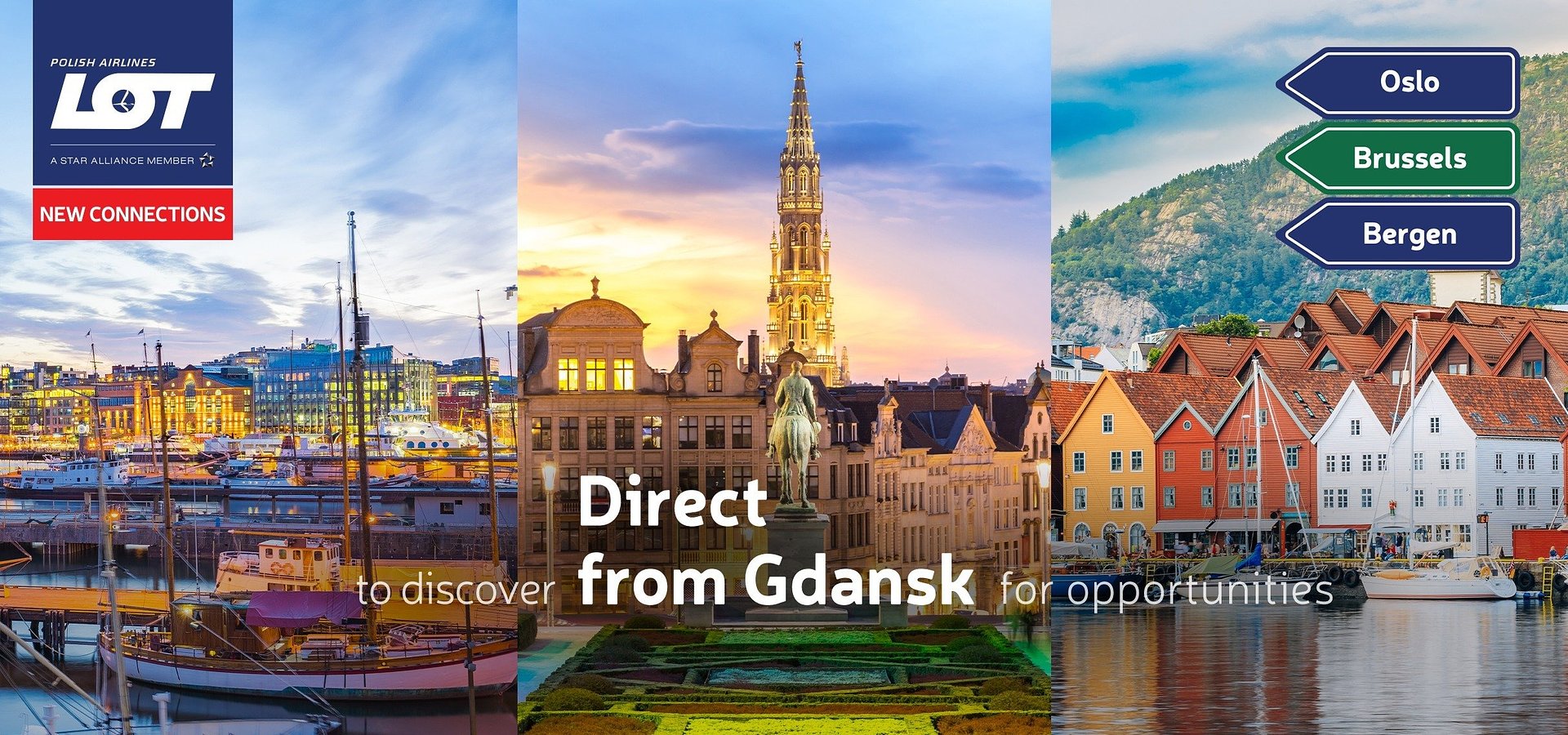 Direct LOT Polish Airlines’ flights connecting Gdansk with Brussels, Oslo and Bergen are available now