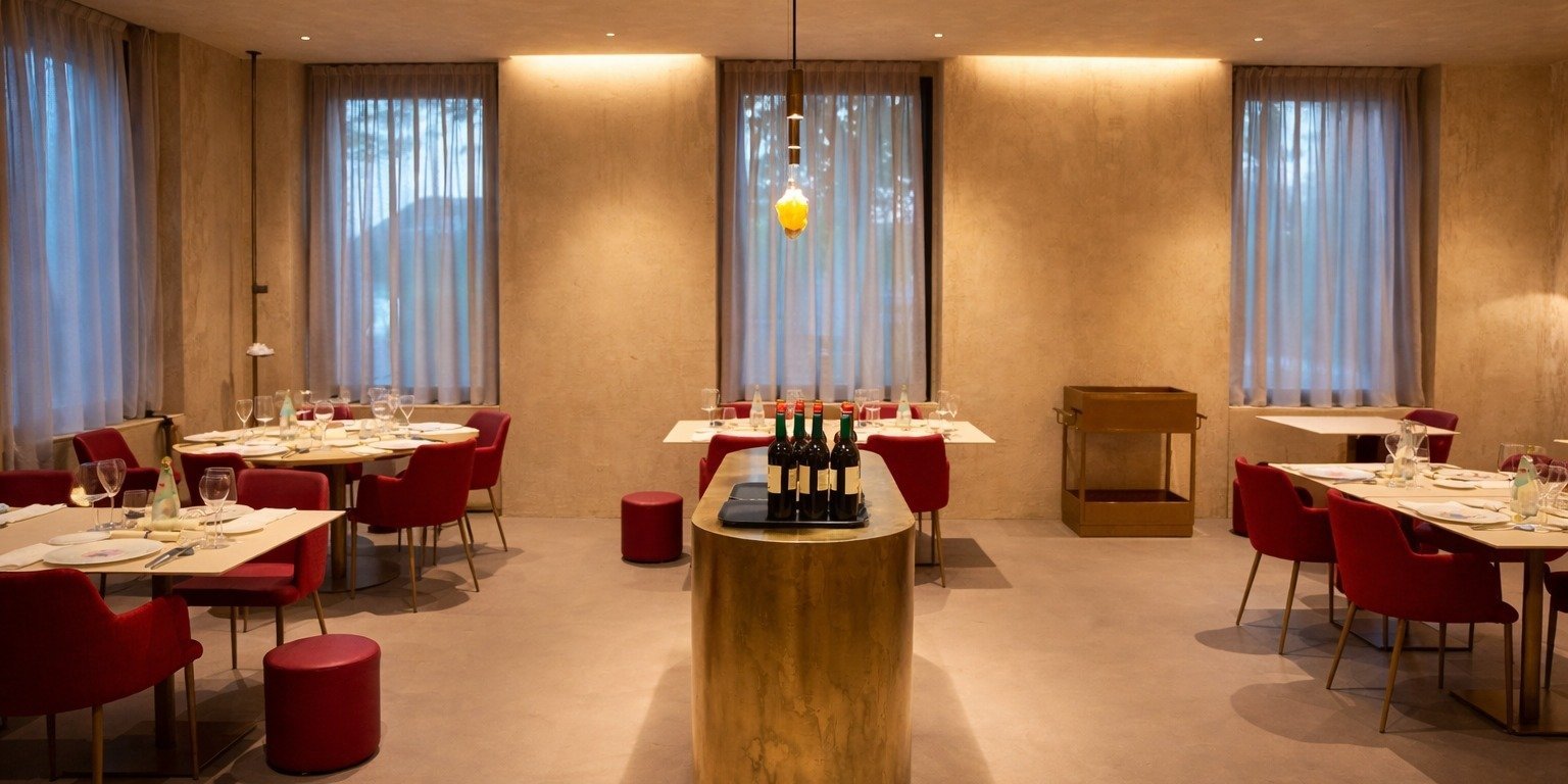 Rimani and the lighting concept for FATA Restaurant, a project by architect Simone Riva, where light interprets materiality and architecture