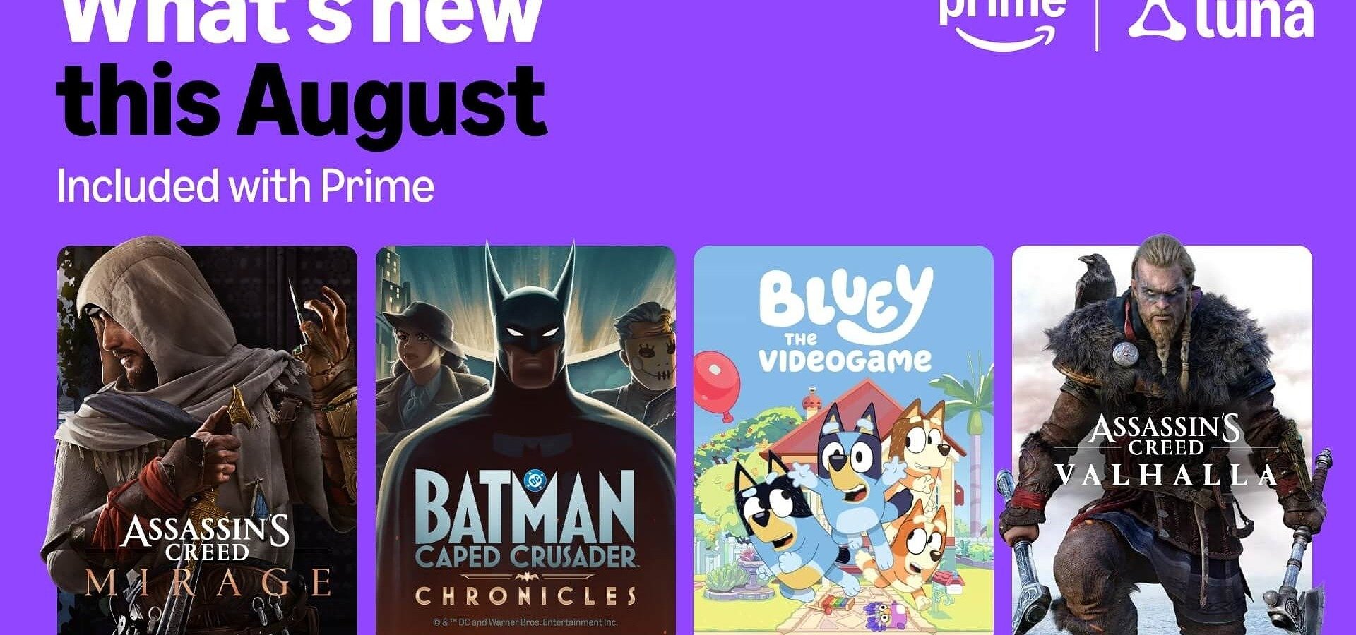 Nowości w Amazon Luna na sierpień: Bluey, Batman: Caped Crusader – Chronicles oraz Assassin’s Creed Valhalla i Mirage