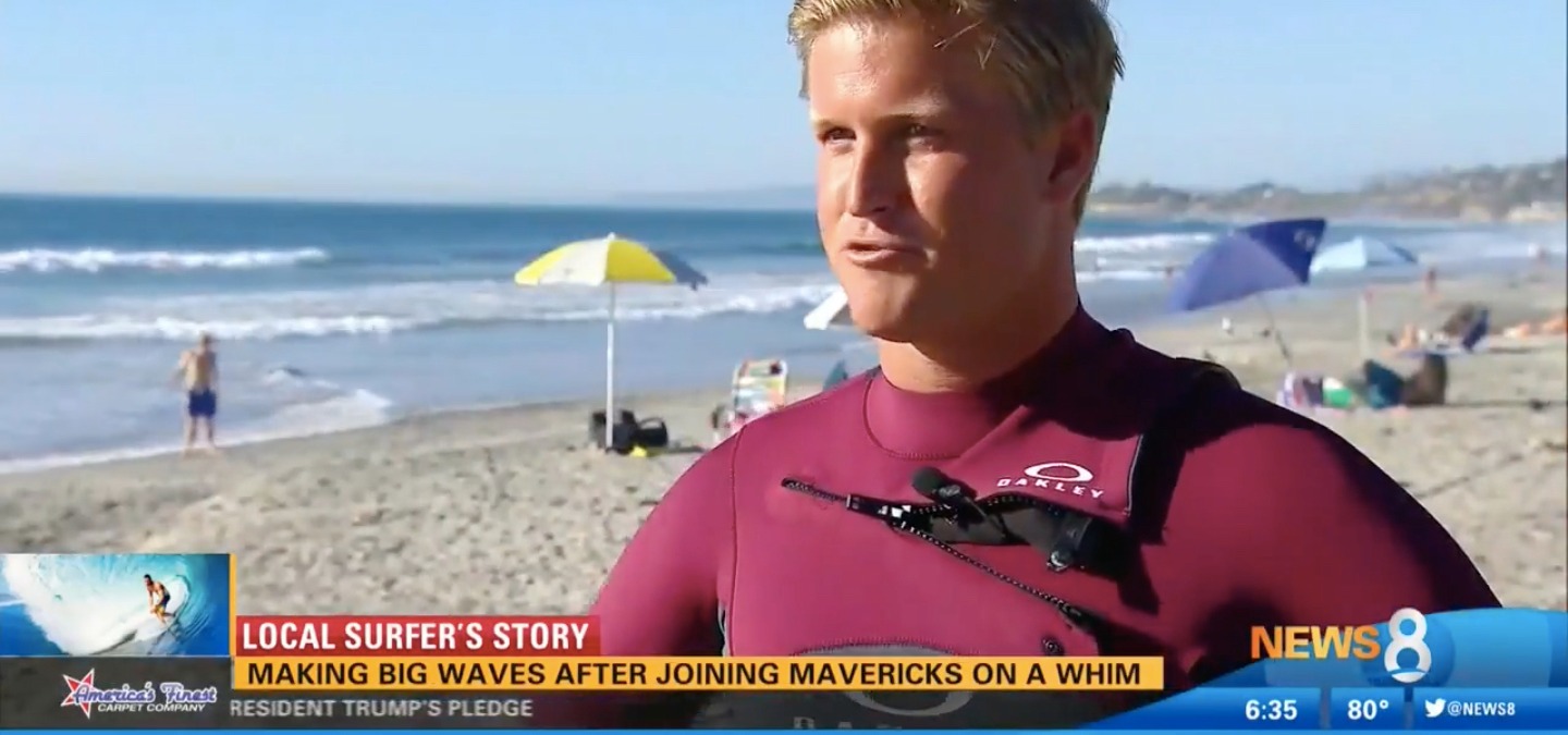 CBS 8 News Highlights Hunter Lysaught Surfing 20-Foot Wave on Legendary Mavericks Opening Day