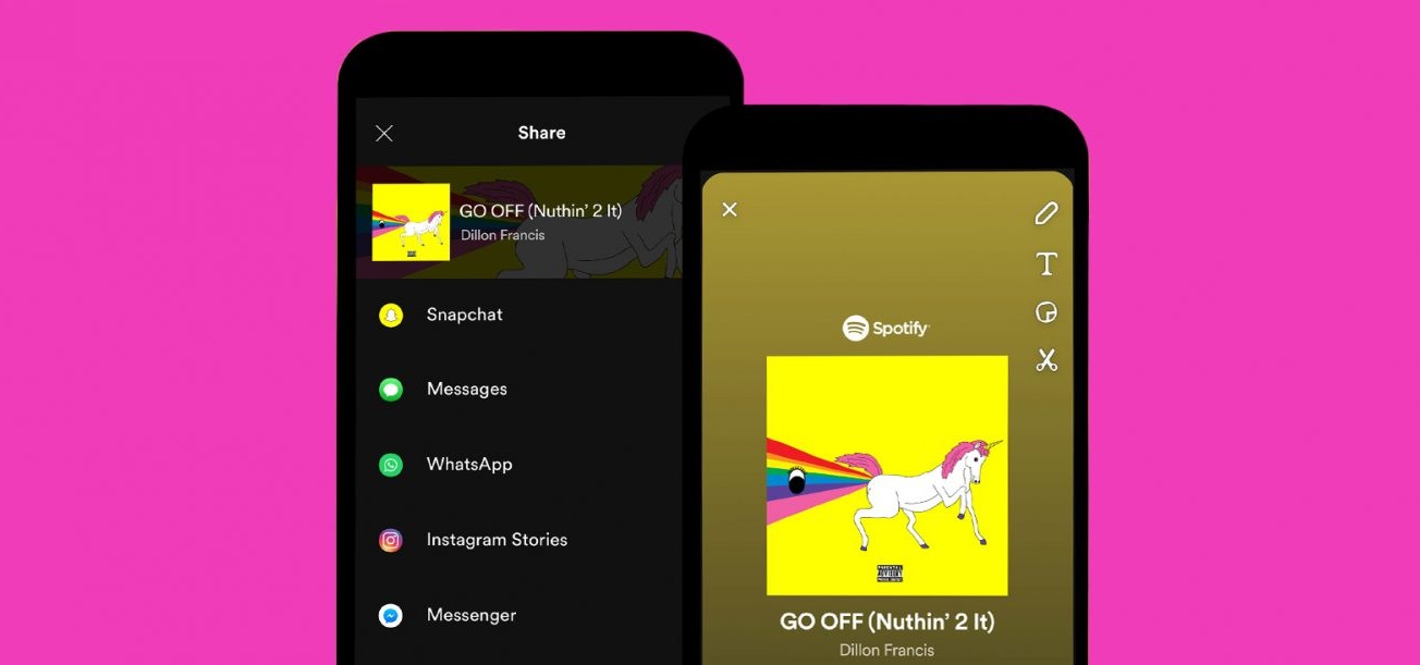 Songs teilen in Facebook und Snapchat Stories