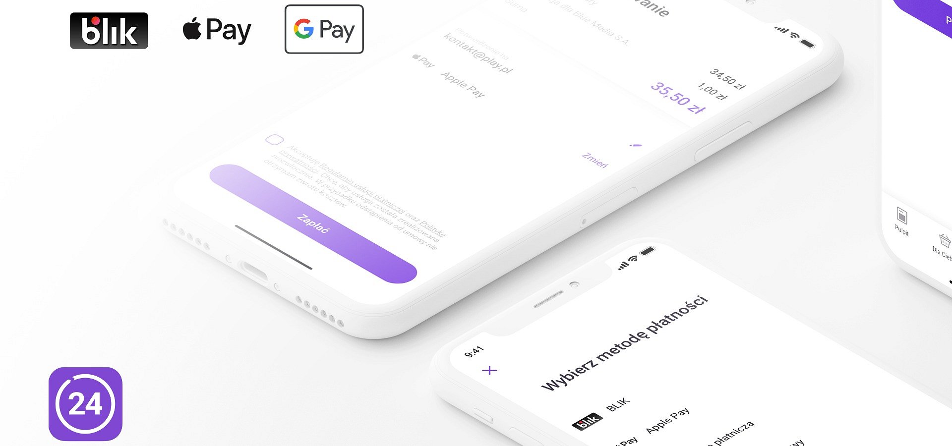 Od dziś w Play24 wygodnie opłacisz fakturę za pomocą Apple Pay, Google Pay lub BLIKA