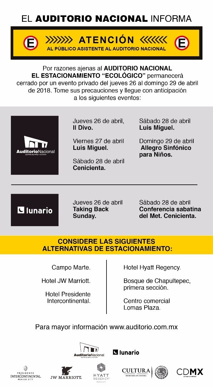 AVISO IMPORTANTE: ESTACIONAMIENTOS AUDITORIO NACIONAL