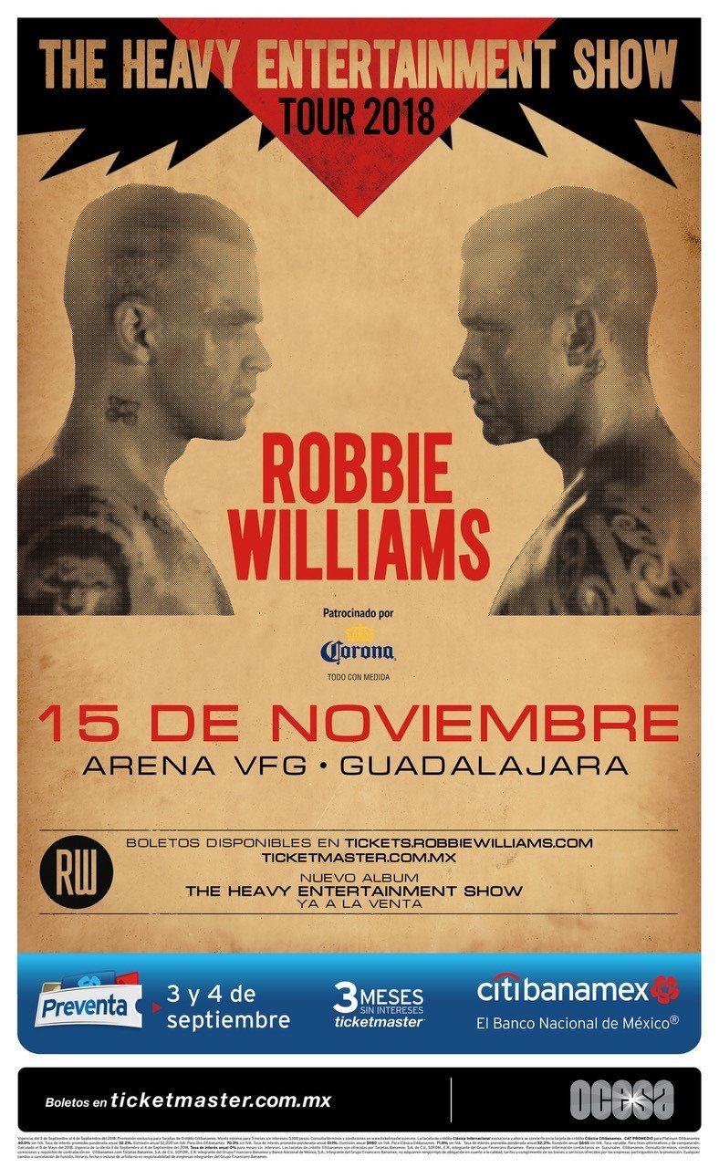 ROBBIE WILLIAMS ANUNCIA CONCIERTO EN GUADALAJARA