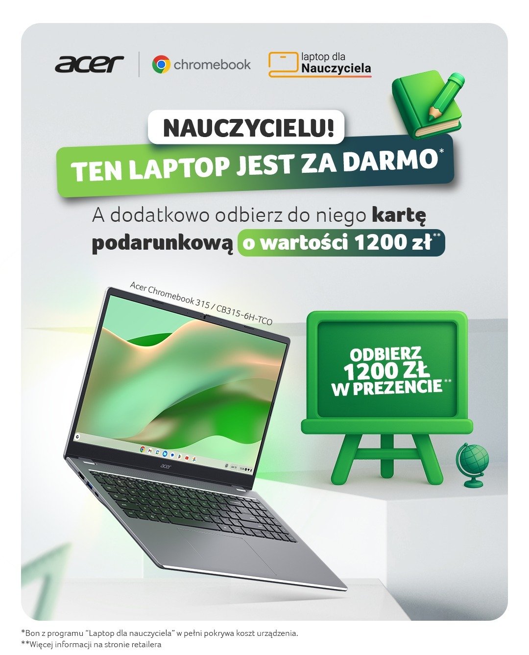 Nauczycielu, ten laptop jest za darmo*!  A dodatkowo odbierz 1200 zł w prezencie
