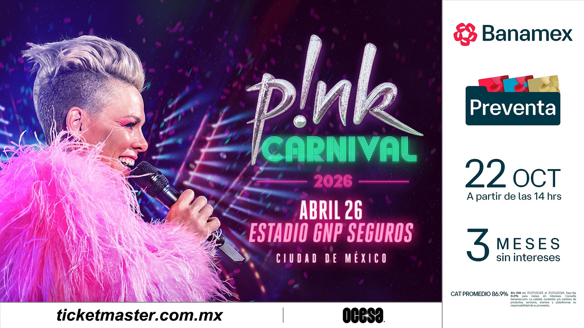 P!NK SE PRESENTARÁ EN MÉXICO CON EL ESPERADO CARNIVAL TOUR