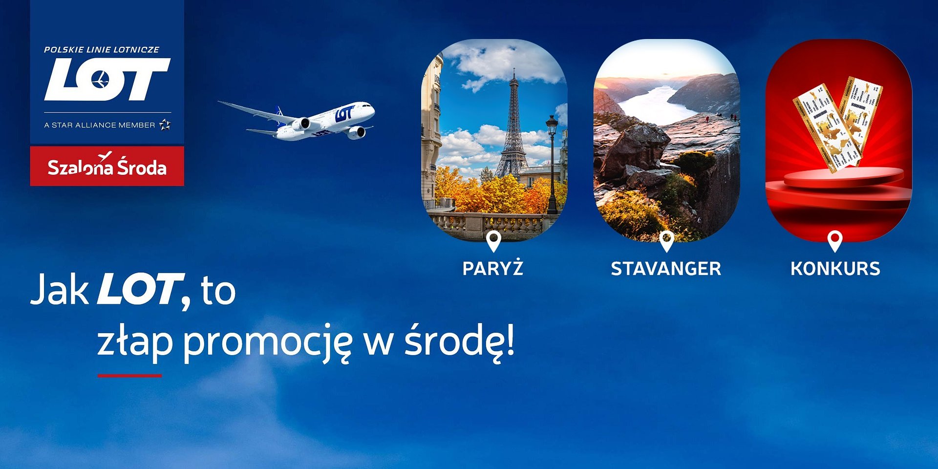 Jak LOT to złap promocję w środę i wygrywaj w Szalonym Konkursie, spełniając swoje marzenia o podróży do Baku czy Paryża!