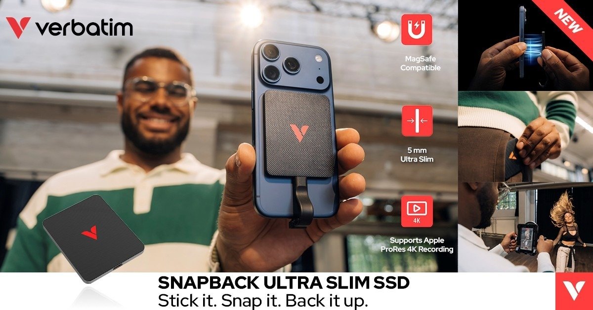 Zaledwie 5 milimetrów technologii. Verbatim prezentuje smukły dysk SnapBack Ultra Slim SSD dla twórców mobilnych