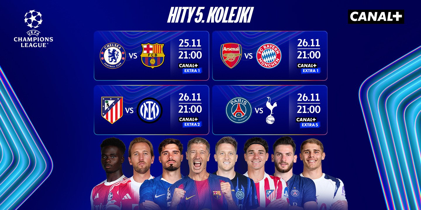 Wszystkie mecze 5. kolejki fazy ligowej UEFA Champions League 2025/26 tylko w CANAL+!