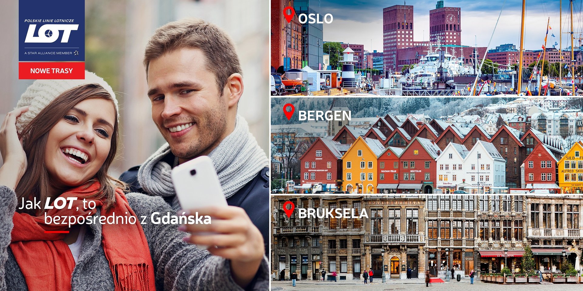 Polskie Linie Lotnicze LOT konsekwentnie zwiększają swoją obecność na lotniskach regionalnych. Bezpośrednie rejsy z Gdańska do Brukseli, Oslo i Bergen już w sprzedaży