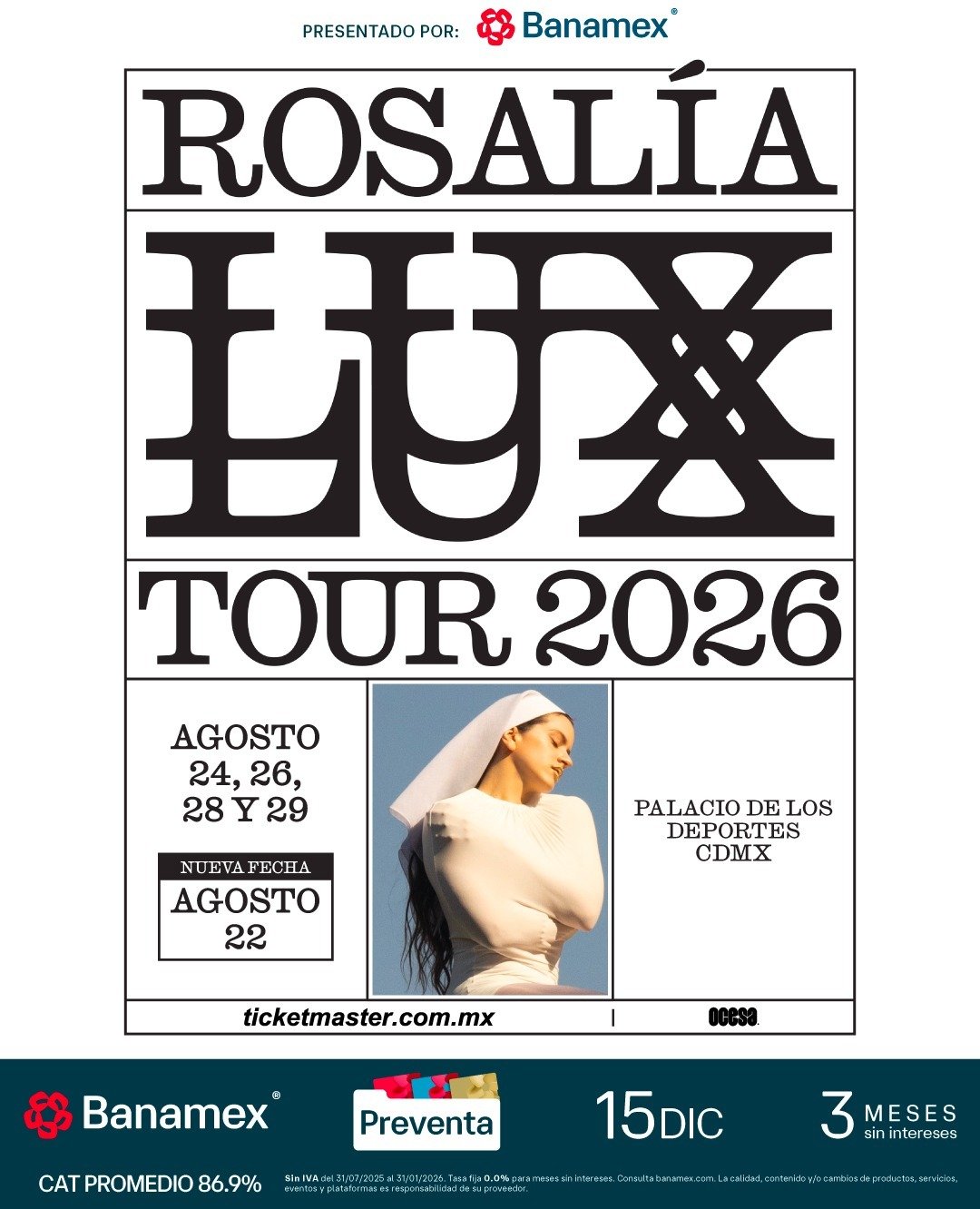 ROSALÍA ANUNCIA UNA PRESENTACIÓN MÁS EN NUESTRO PAÍS COMO PARTE DE SU GIRA GLOBAL LUX TOUR 2026
