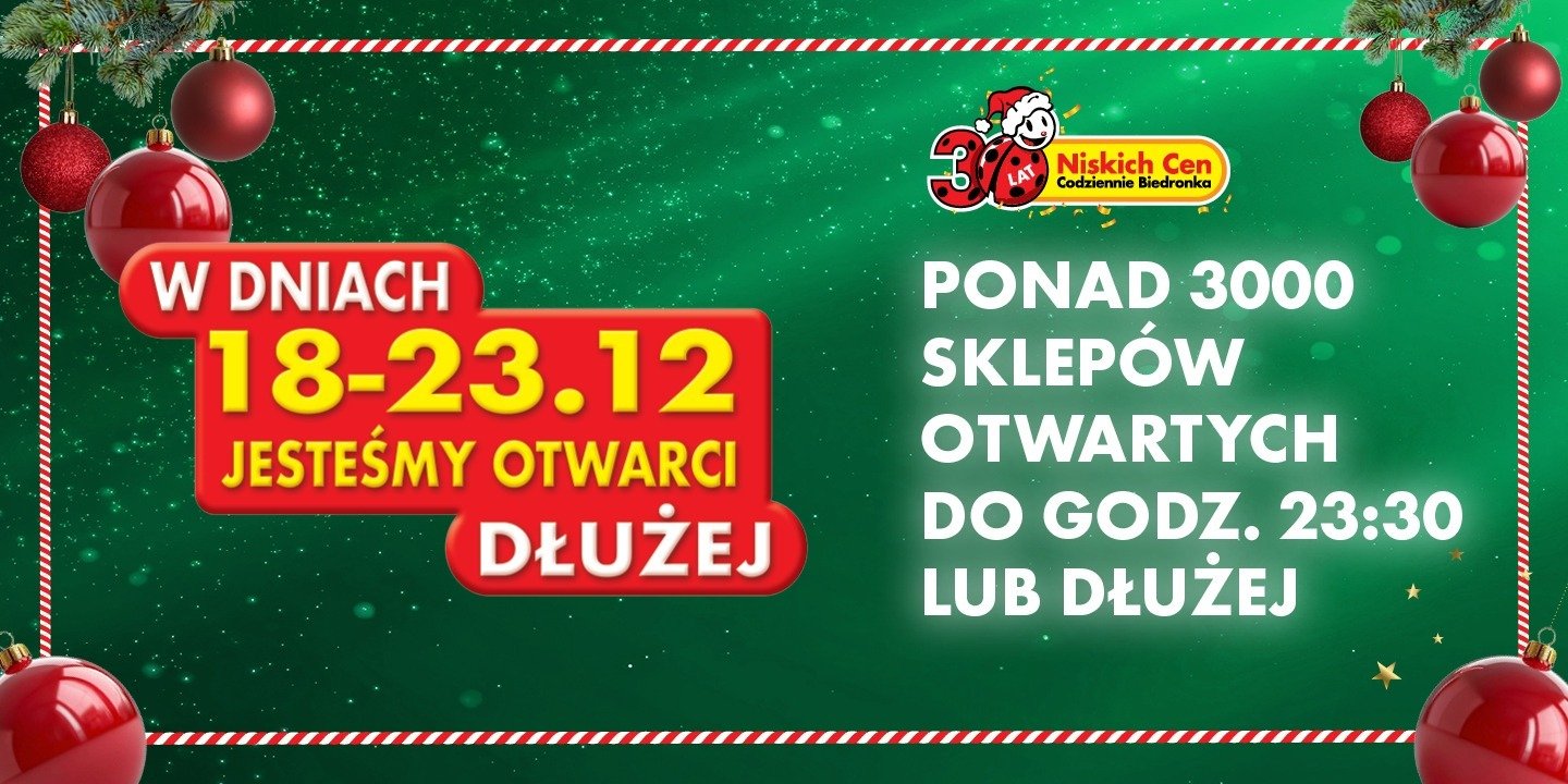 Biedronka wydłuża godziny otwarcia przed Świętami