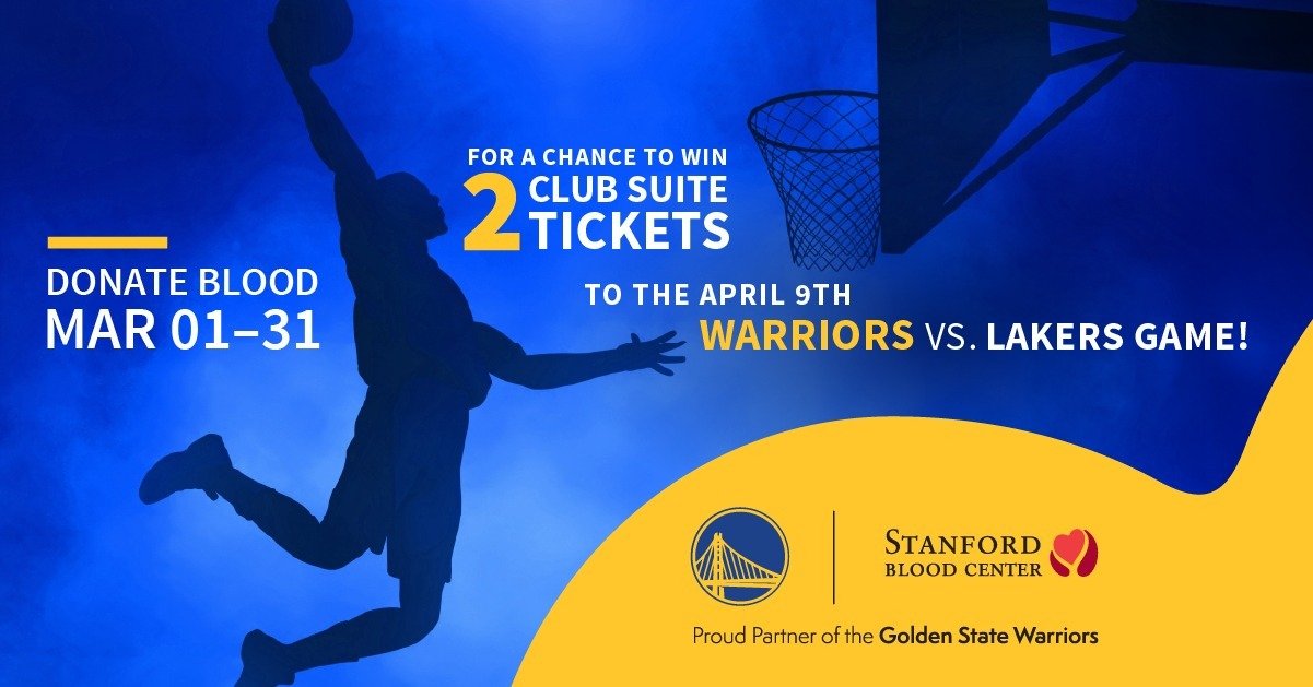 Donate Blood in March for Your Chance to Win Luxury Club Suite Tickets for the Warriors game on April 9