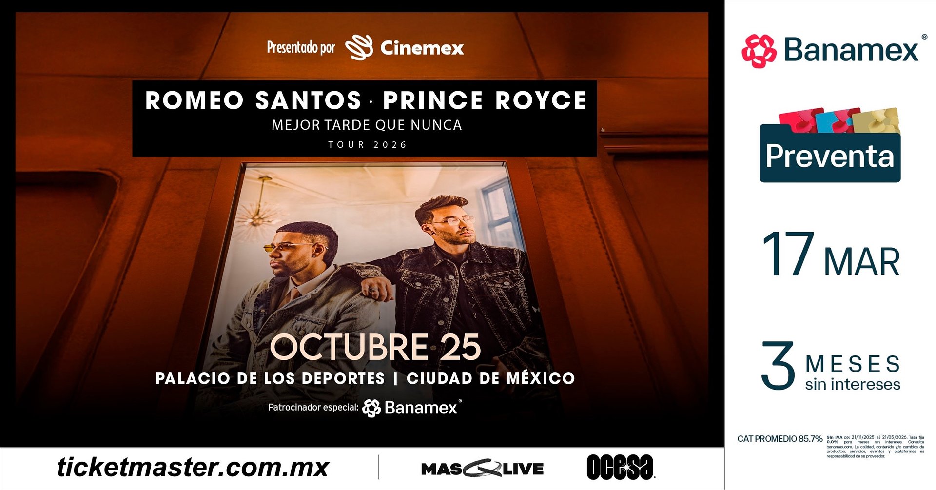 Romeo Santos y Prince Royce anuncian Mejor Tarde Que Nunca Tour: Los íconos de la bachata conquistarán México